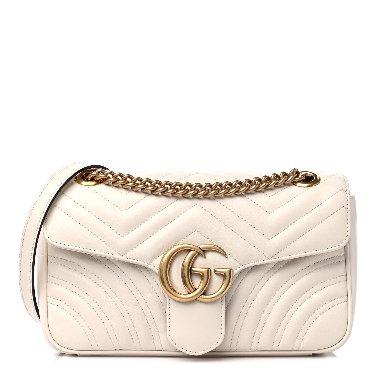 Gucci Calfskin Matelasse Small GG Marmont Shoulder Bag White 1 of 9