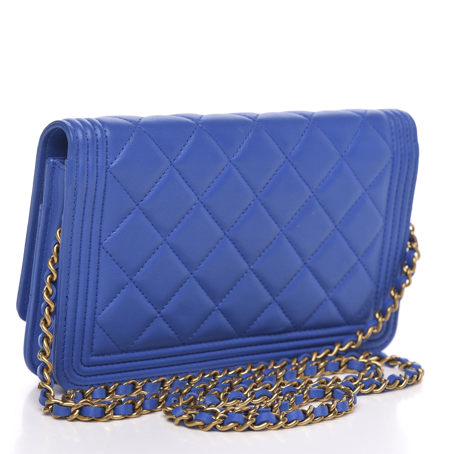 Lambskin Quilted Boy Wallet On Chain WOC Blue