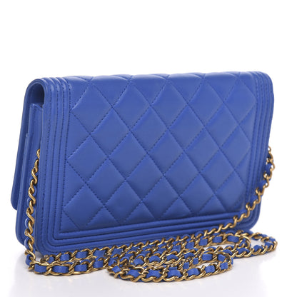 Chanel Lambskin Quilted Boy Wallet On Chain WOC Blue 3 of 12