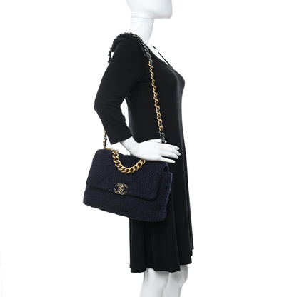 Chanel Tweed Quilted Large Chanel 19 Flap Navy Blue 2 of 10