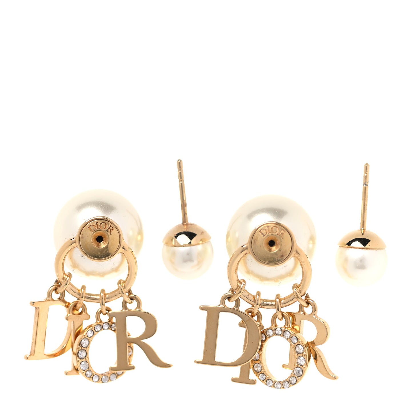 Pearl Crystal Tribal Logo Charms Earrings Gold