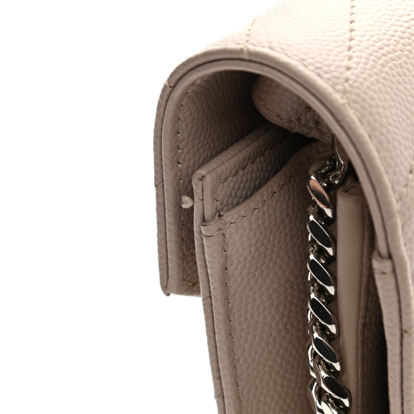 Grain De Poudre Matelasse Chevron Monogram Chain Wallet Dark Beige