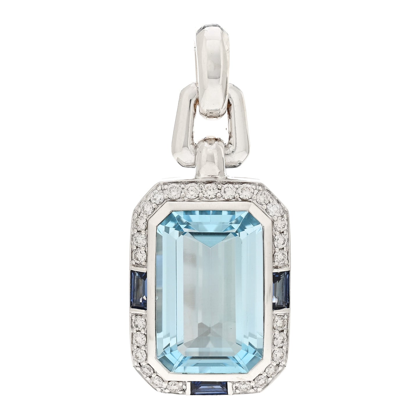 Sterling Silver Diamond Blue Topaz Sapphire Novella Pendant