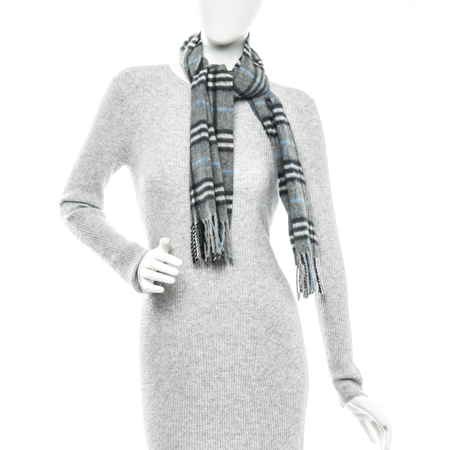 Cashmere Nova Check Fringe Scarf Grey