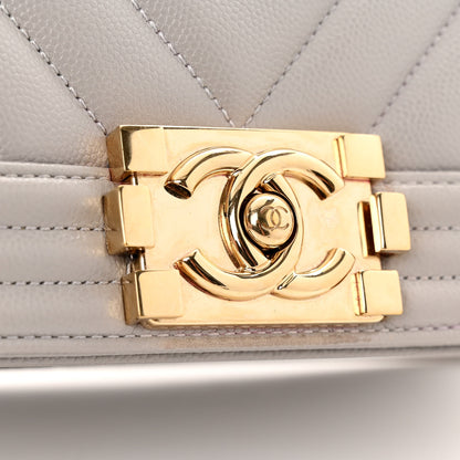 Chanel Caviar Chevron Quilted Medium Boy Flap Grey 12 of 12