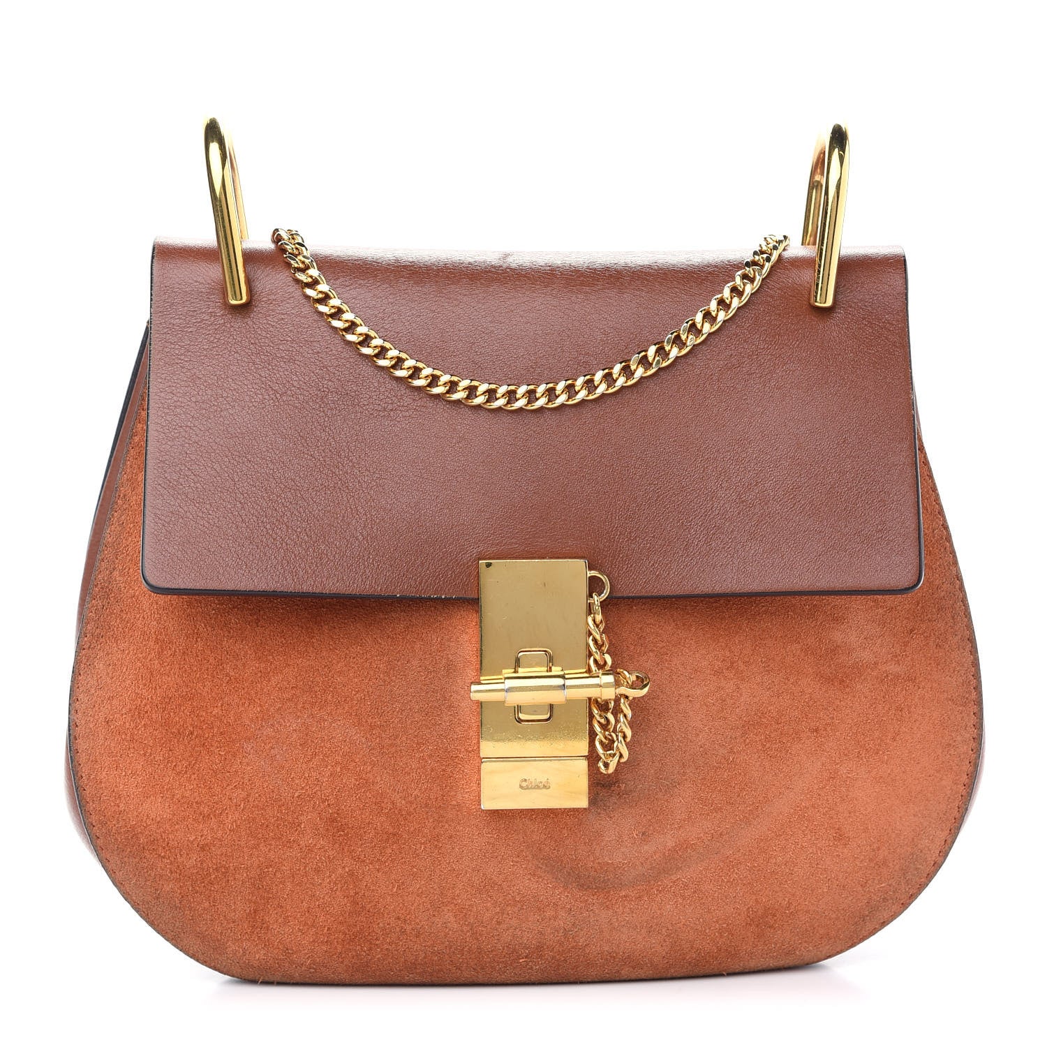 Chloe Suede Smooth Calfskin Drew Shoulder Bag Classic Tobacco 1 of 10