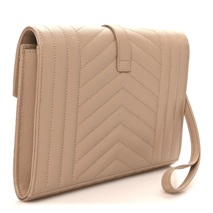 Saint Laurent Grain De Poudre Textured Mixed Matelasse Triquilt Monogram Clutch Dark Beige Dark Beige 3 of 8