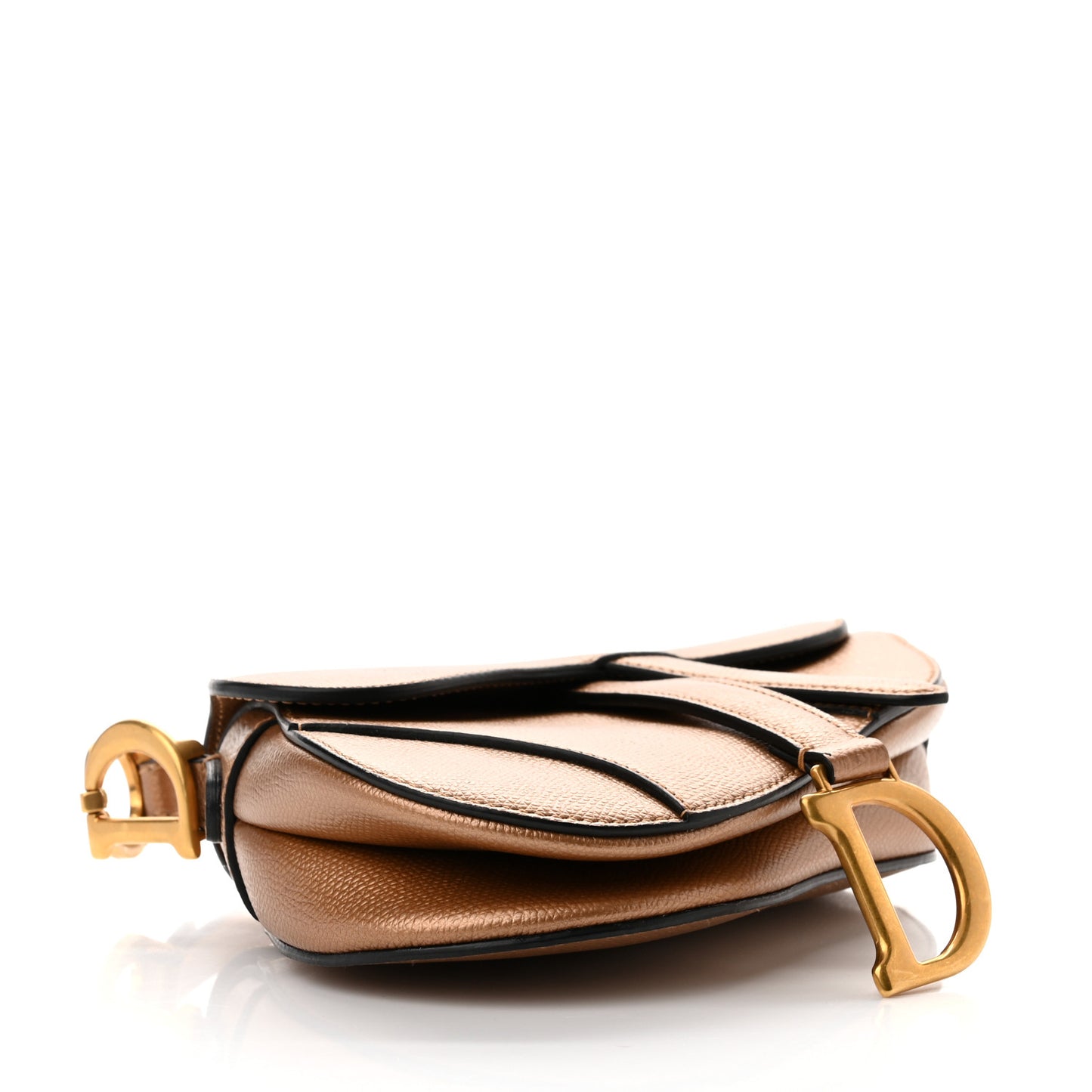 Metallic Grained Calfskin Mini Saddle Bag Gold