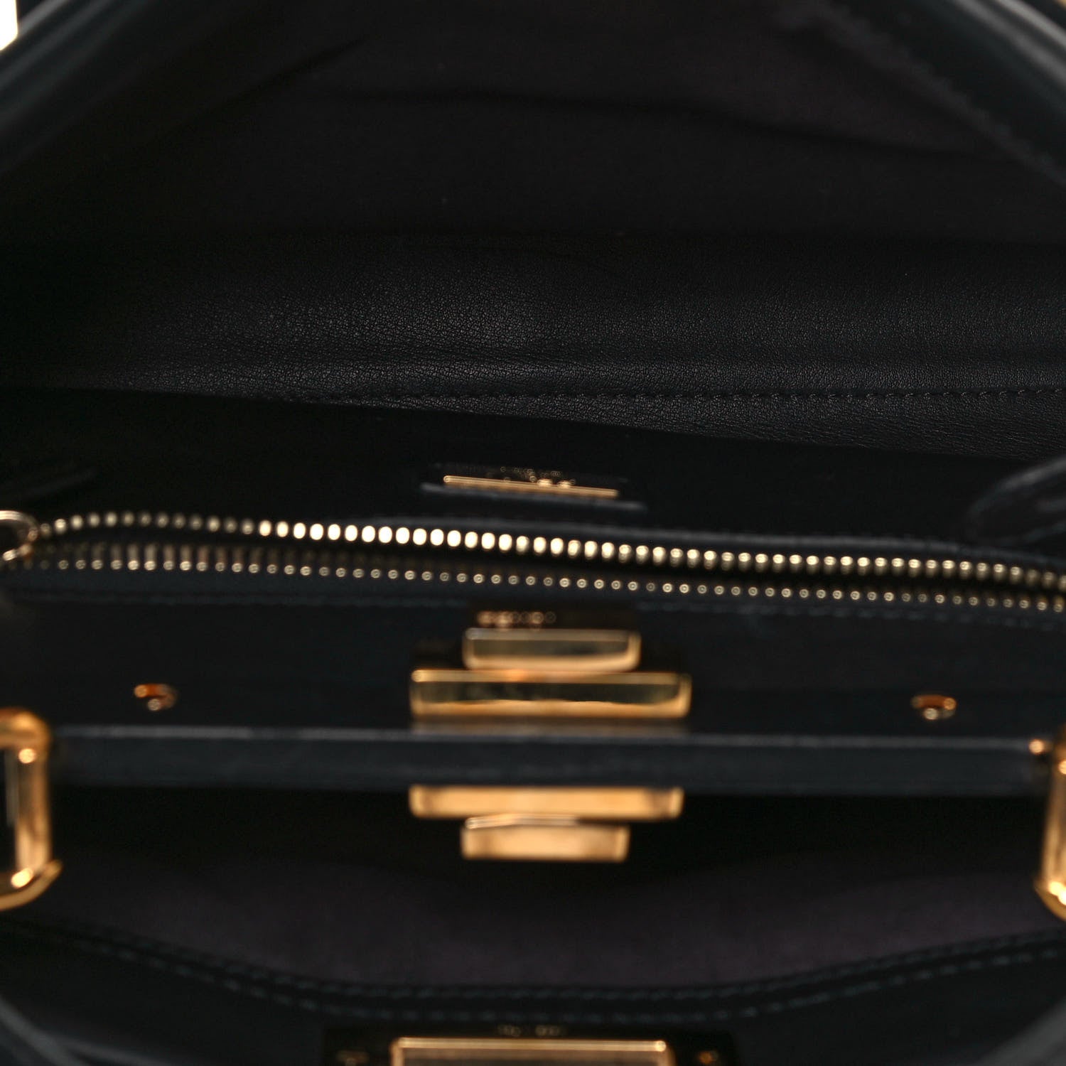 Fendi Vitello Seta Gold Studded Medium Peekaboo Iconic Satchel Black 4 of 12
