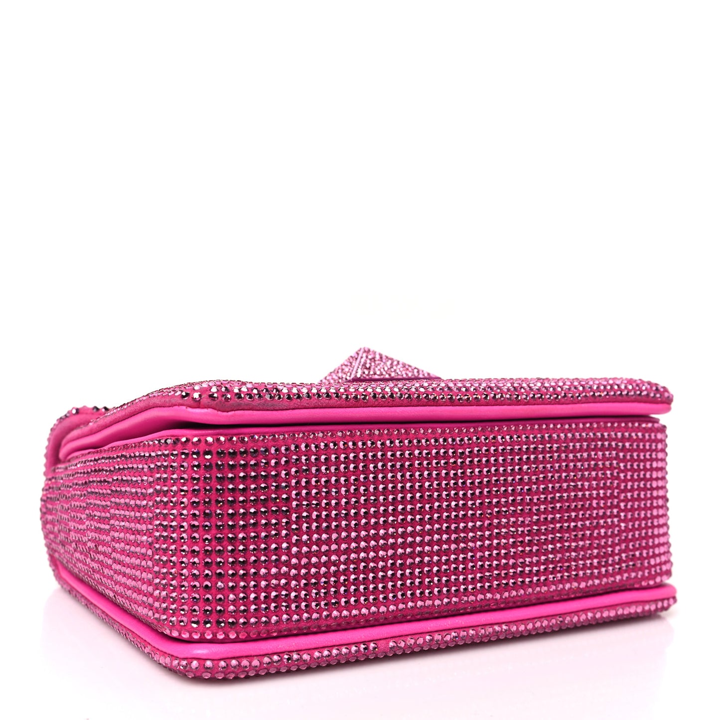 Crystal Suede Embellished Small One Stud Clutch With Chain Pink
