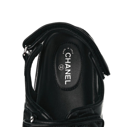 Chanel Lambskin Velcro Dad Sandals 37.5 So Black 8 of 9
