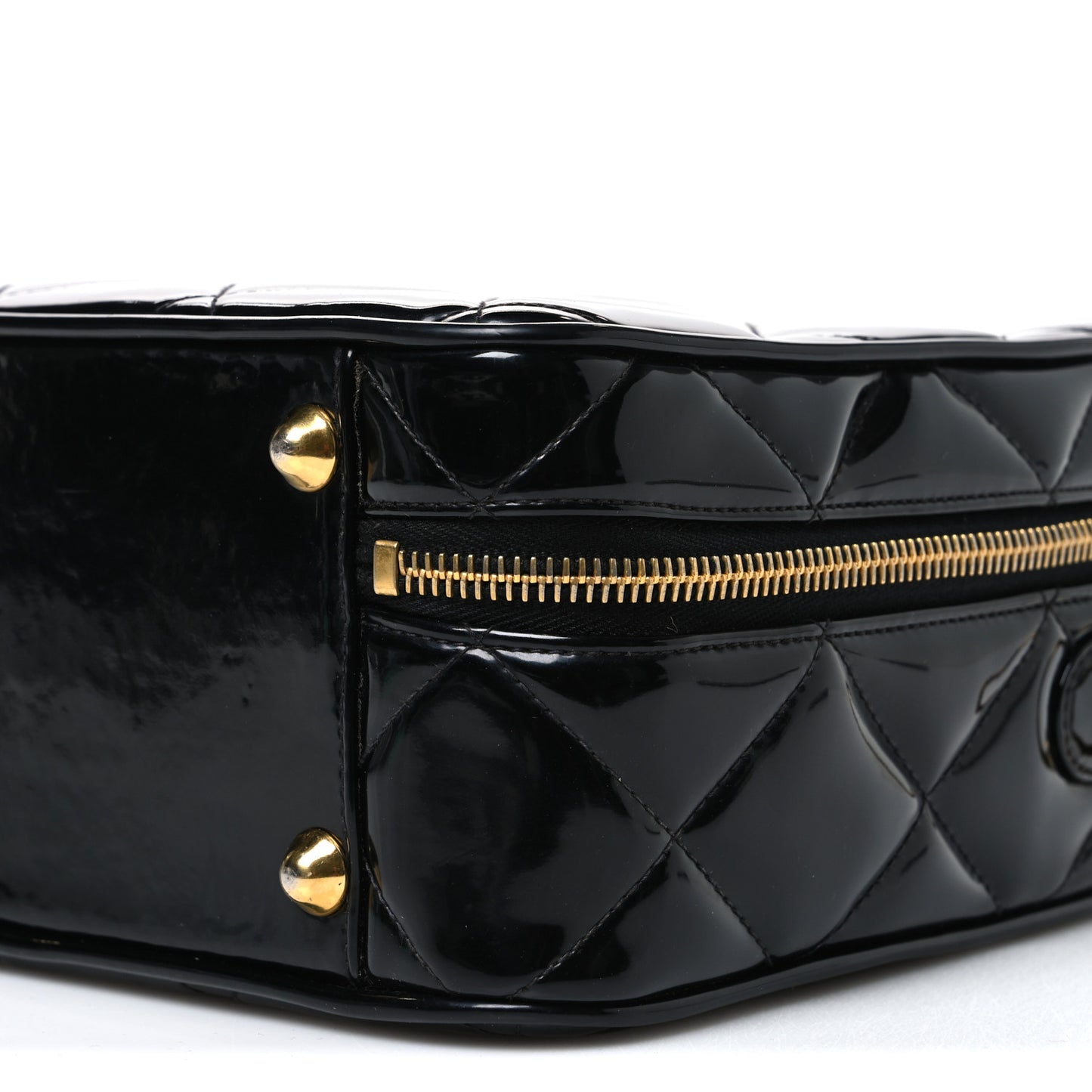 Patent Quilted Top Handle Lunch Box Carryall Shoulder Bag Black