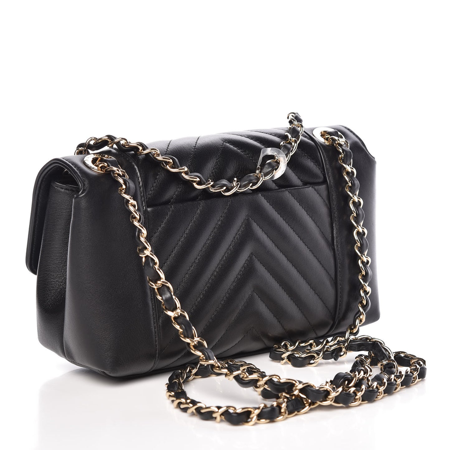 Calfskin Quilted Small Daily Chevron Flap Black