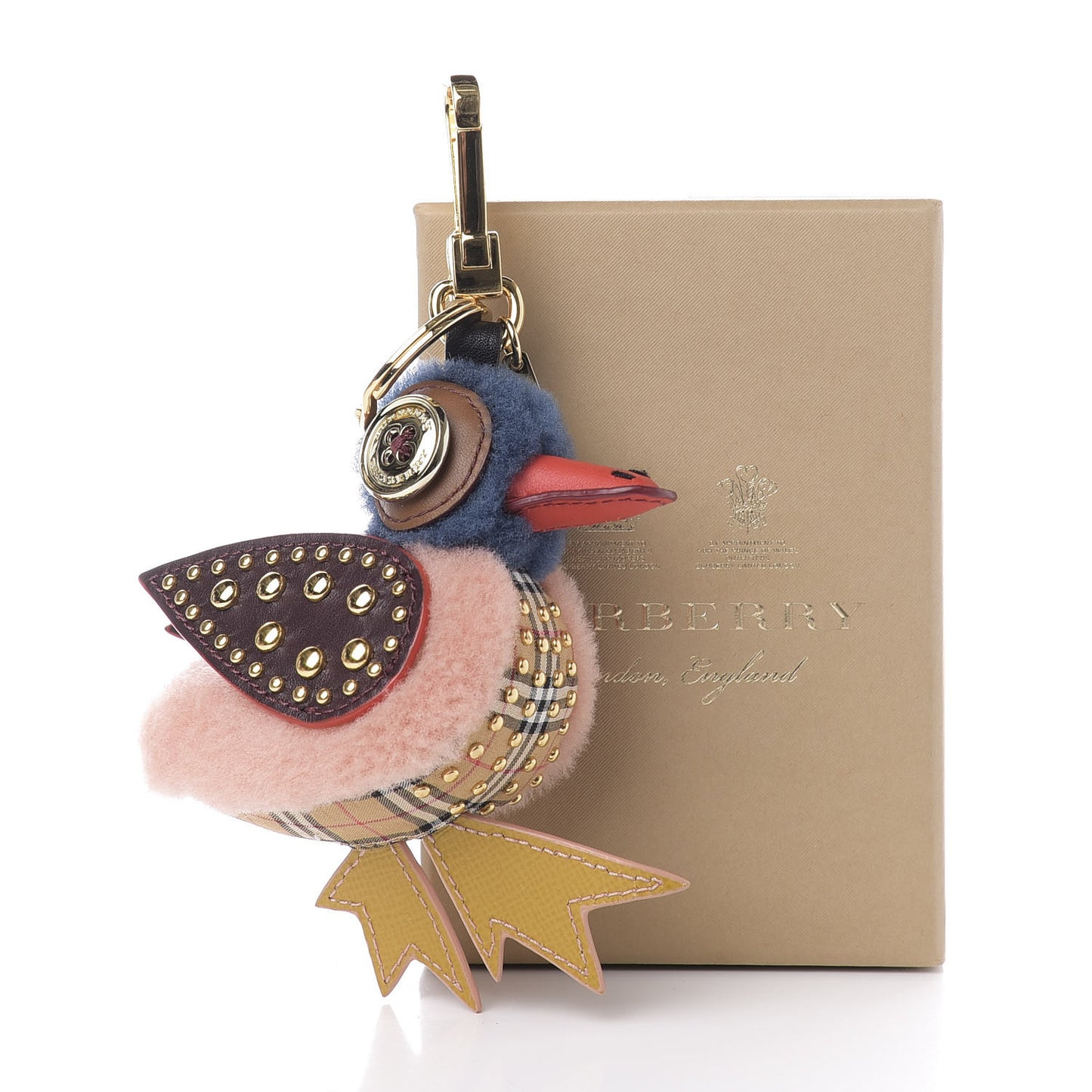 Calfskin Wool Studded Duck Bag Charm Ash Rose Multicolor
