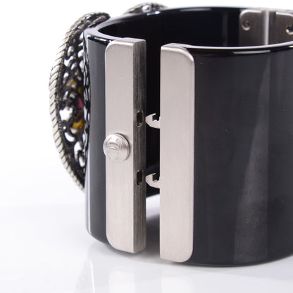 Chanel Resin Gripoix Heart CC Wide Cuff Black 4 of 6