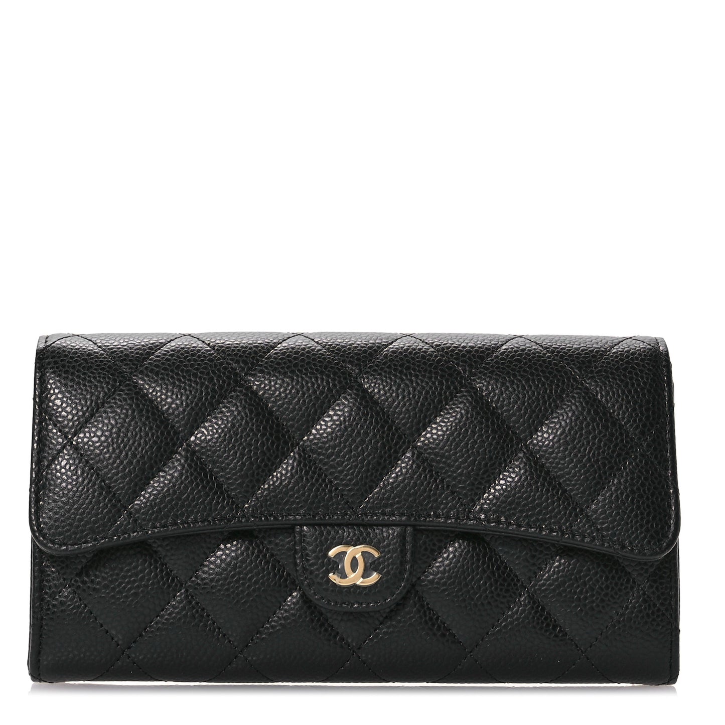 Caviar Quilted Large Gusset Flap Wallet Black