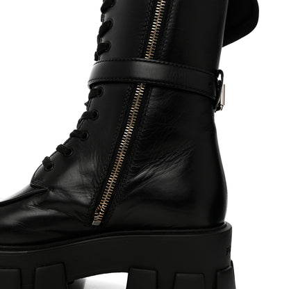 Prada Vitello Lux Nylon Metal Triangle Logo Monolith Pouch Pocket 55mm Tall Combat Boots 35 Black 9 of 10