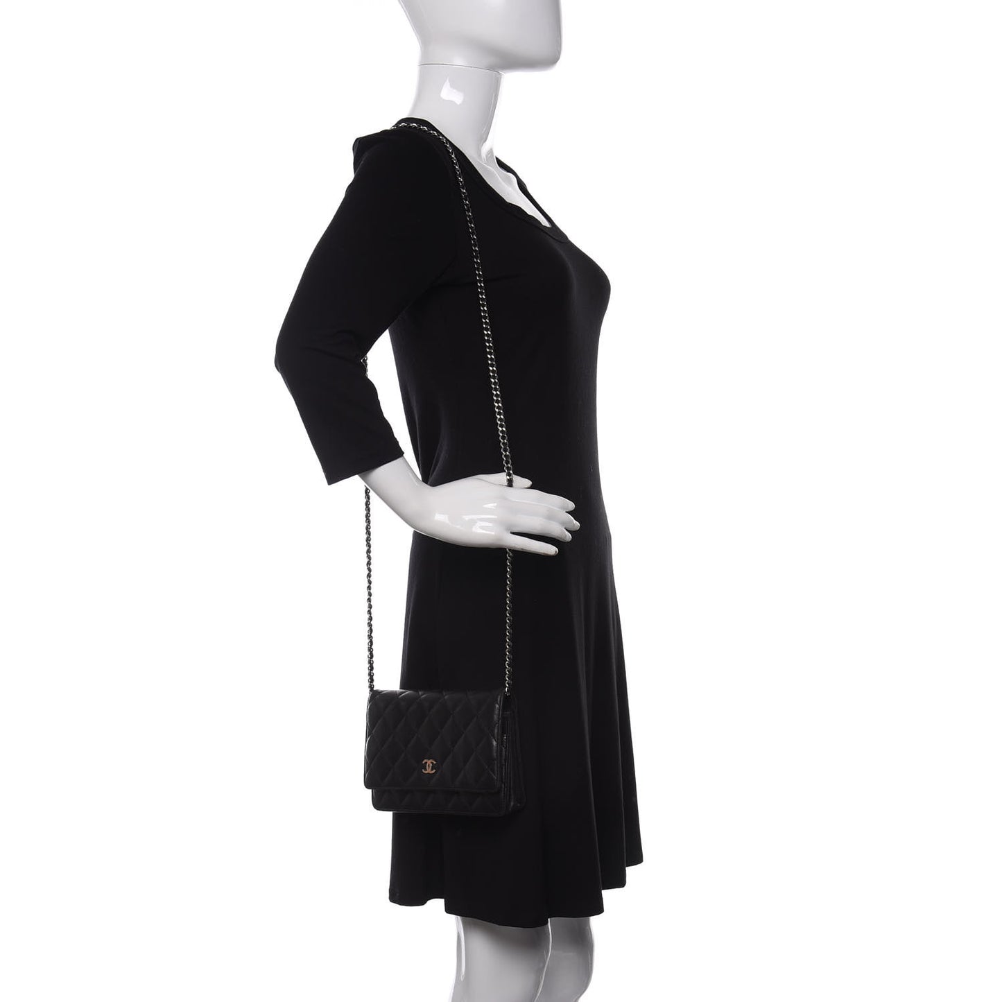 Lambskin Quilted Wallet On Chain WOC Black