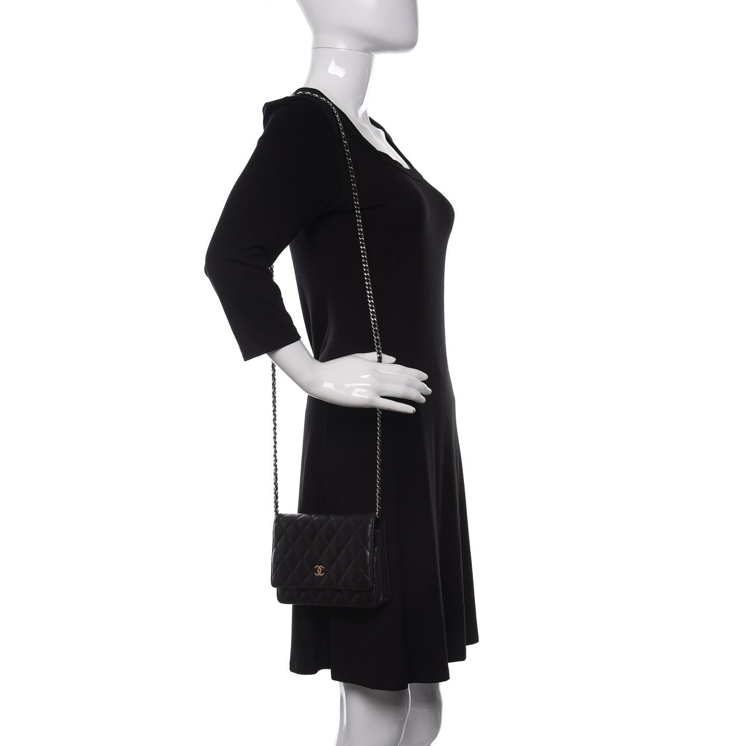 Chanel Lambskin Quilted Wallet On Chain WOC Black 2 of 12