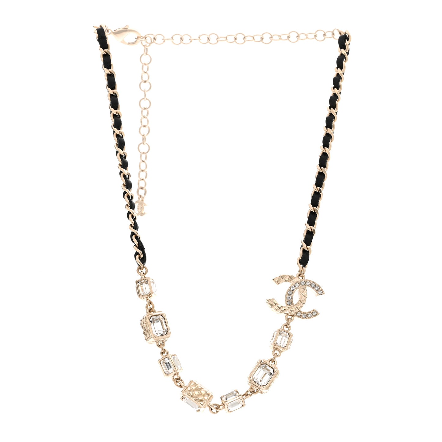 Lambskin Crystal CC Cube Choker Necklace Black Gold
