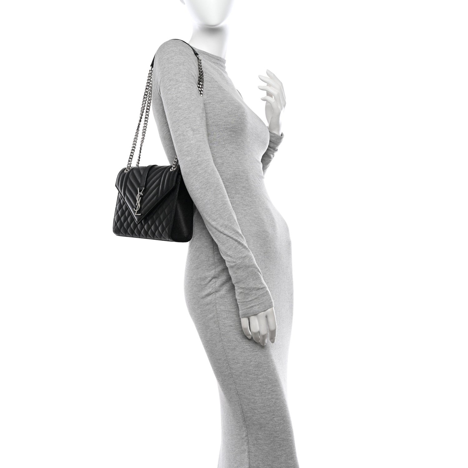 Saint Laurent Grain De Poudre Textured Mixed Matelasse Triquilt Medium Monogram Satchel Black 2 of 11