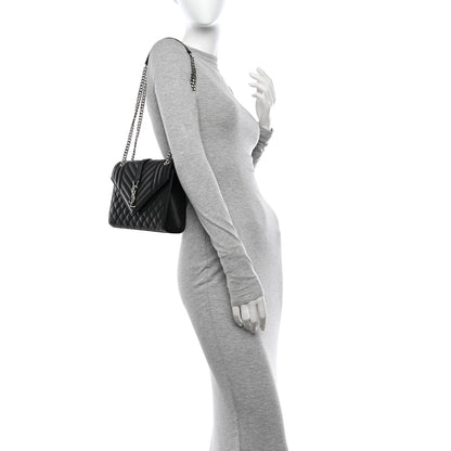Saint Laurent Grain De Poudre Textured Mixed Matelasse Triquilt Medium Monogram Satchel Black 2 of 11