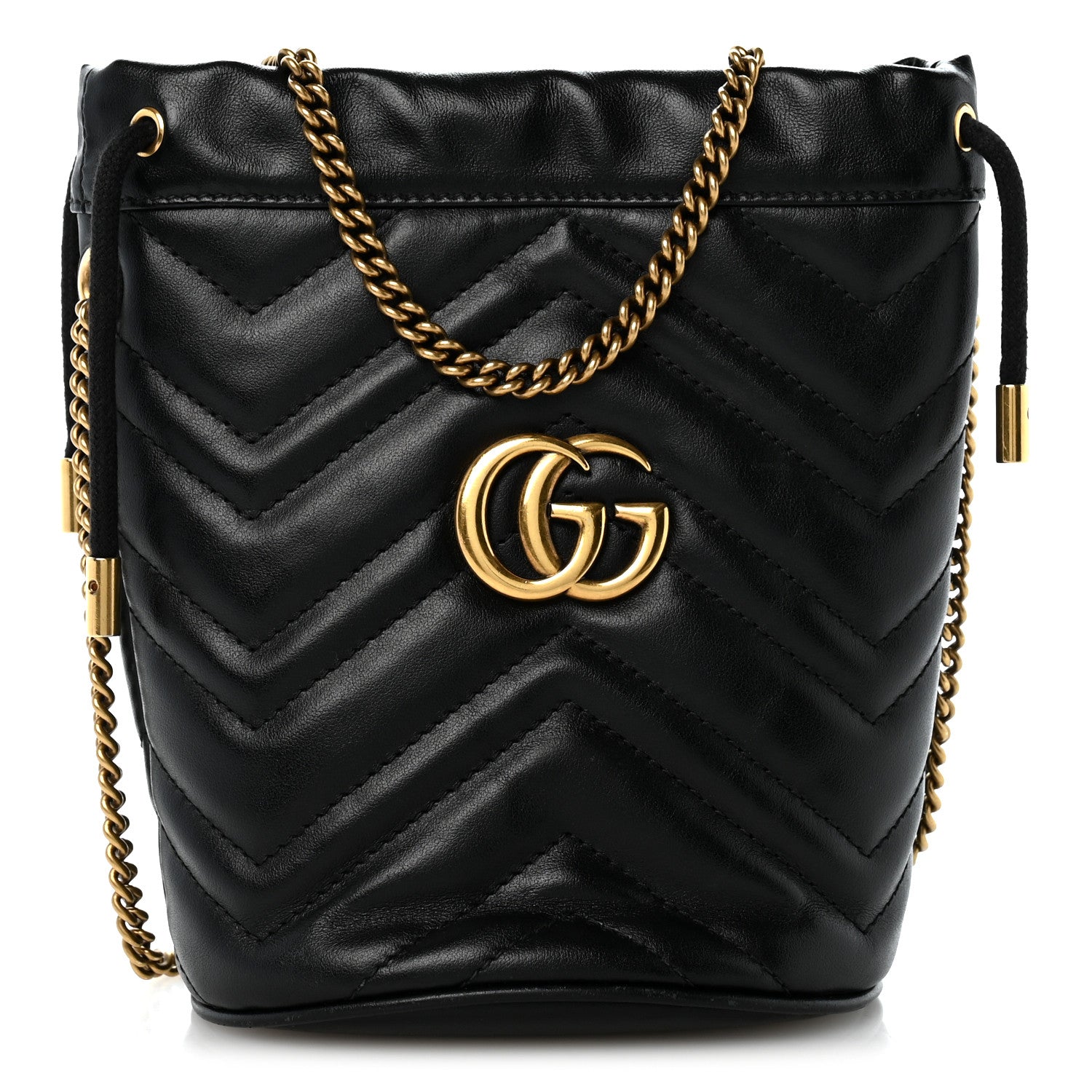 Gucci Calfskin Matelasse Mini GG Marmont 2.0 Bucket Bag Black 1 of 10