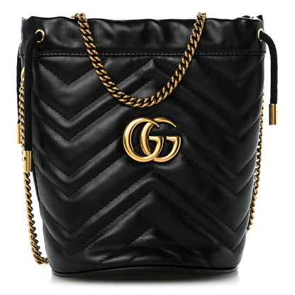 Gucci Calfskin Matelasse Mini GG Marmont 2.0 Bucket Bag Black 1 of 10