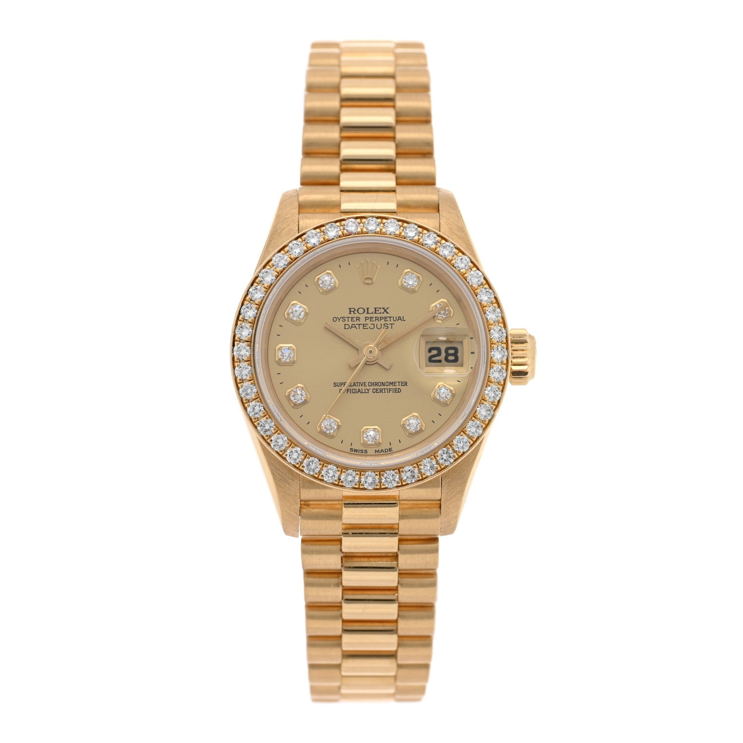 Rolex 18K Yellow Gold Diamond 26mm Datejust President Watch Champagne 69138 1 of 4