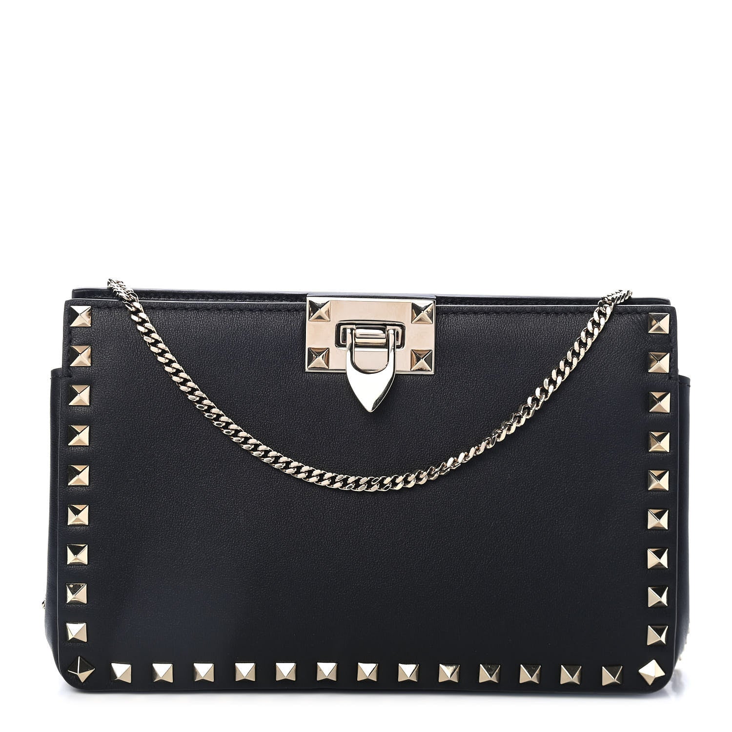 Valentino Garavani Vitello Rockstud Chain Clutch Black 1 of 5