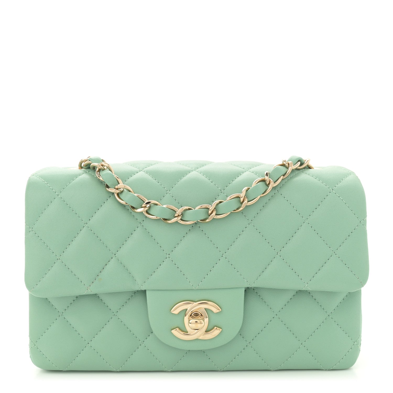Chanel Lambskin Quilted Mini Rectangular Flap Light Green 1 of 10