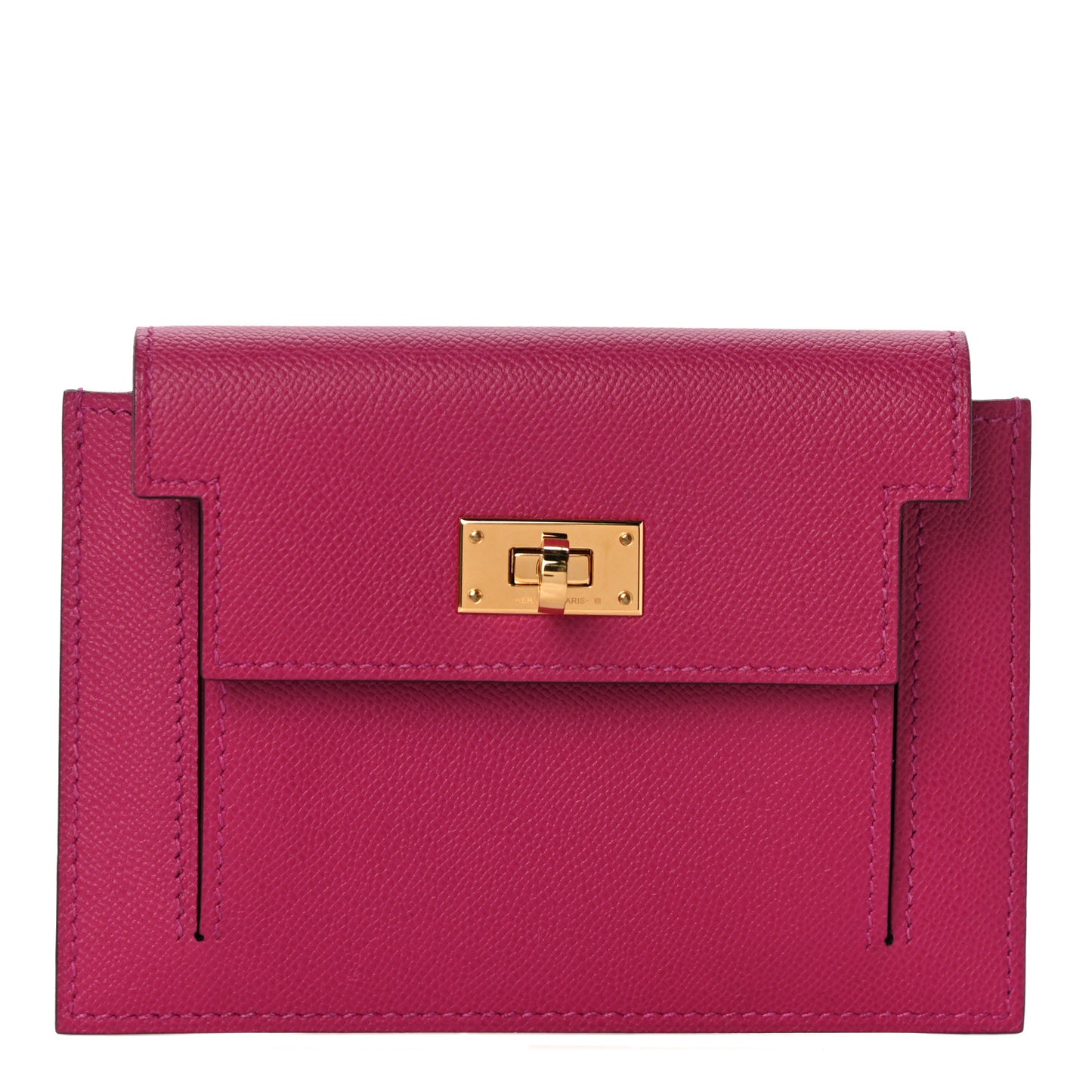 Madame Calfskin Kelly Pocket Compact Wallet Rose Pourpre