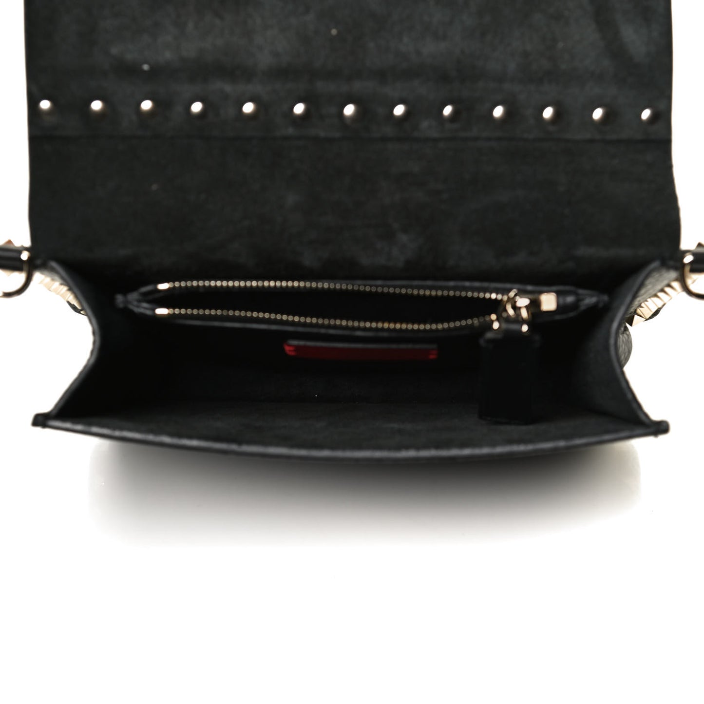 Pebbled Calfskin Rockstud Side Slip Crossbody Black