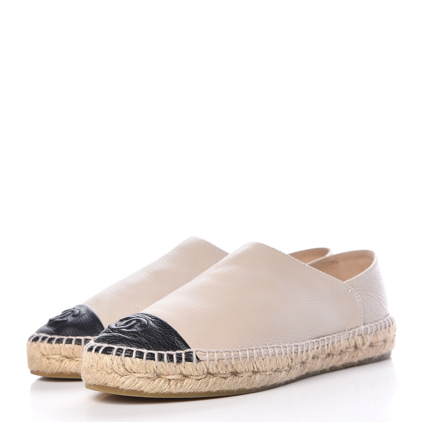Grained Calfskin CC Espadrilles 39 Beige Black