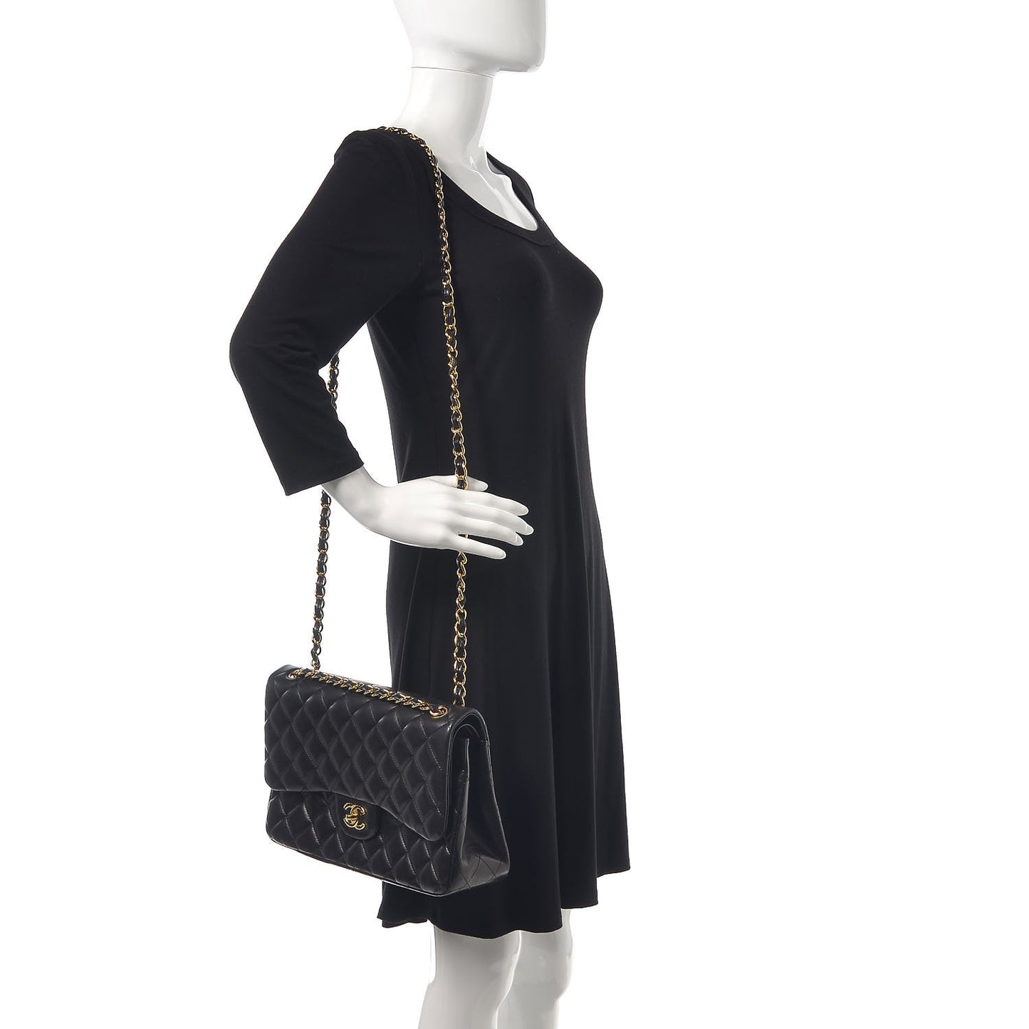 Lambskin Quilted Jumbo Double Flap Black