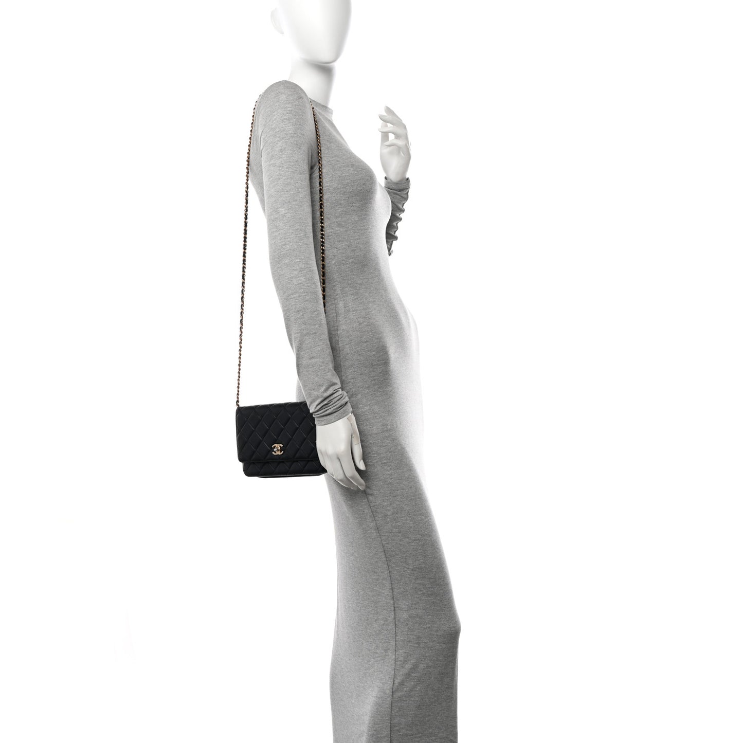 Lambskin Quilted CC Pearl Crush Wallet on Chain WOC Black