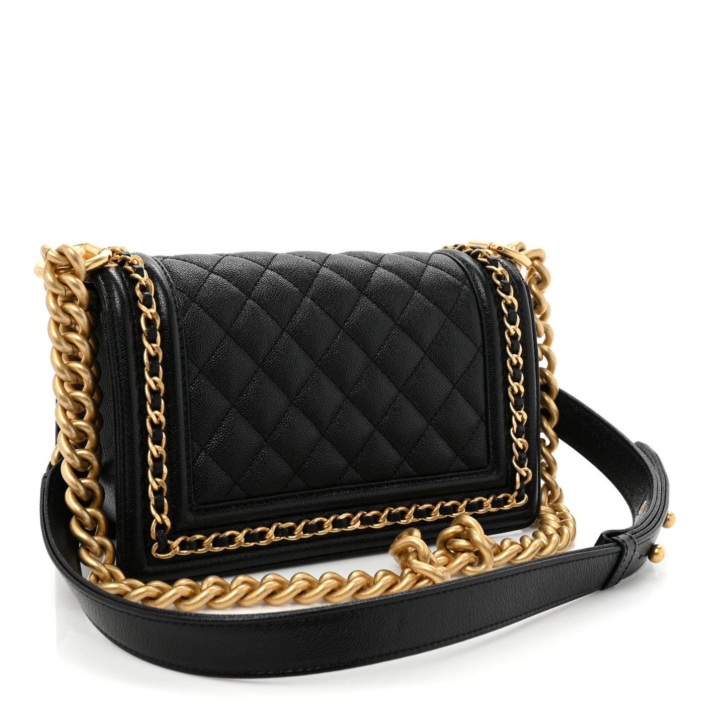 Caviar Quilted Small Chain Around Boy Flap Black