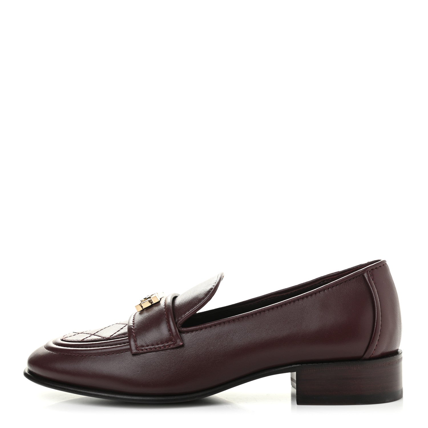 Chanel Lambskin Quilted Womens CC Loafers 37 Bordeaux 1 of 8