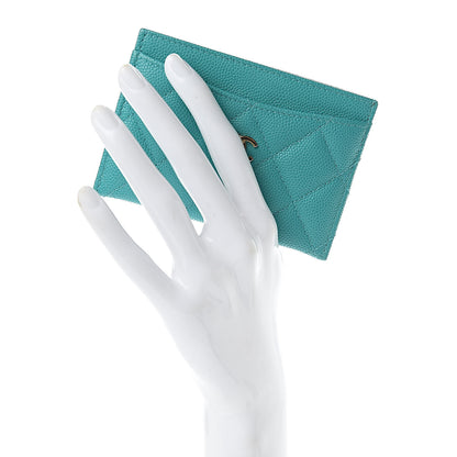 Chanel Caviar Quilted Card Holder Turquoise 2 of 9