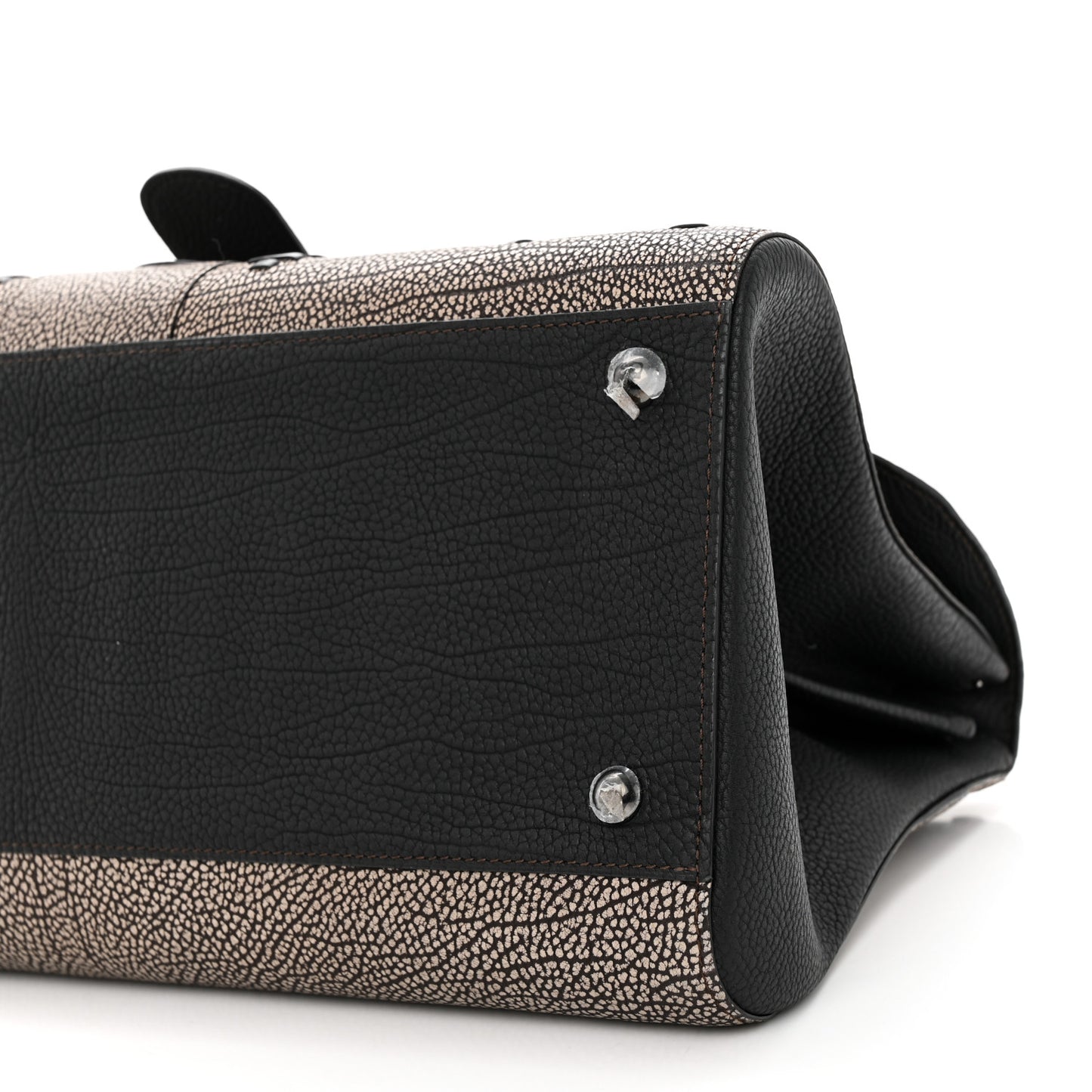Grained Calfskin Tribal Stitch Brillant East West Satchel Ebene Ivory Black