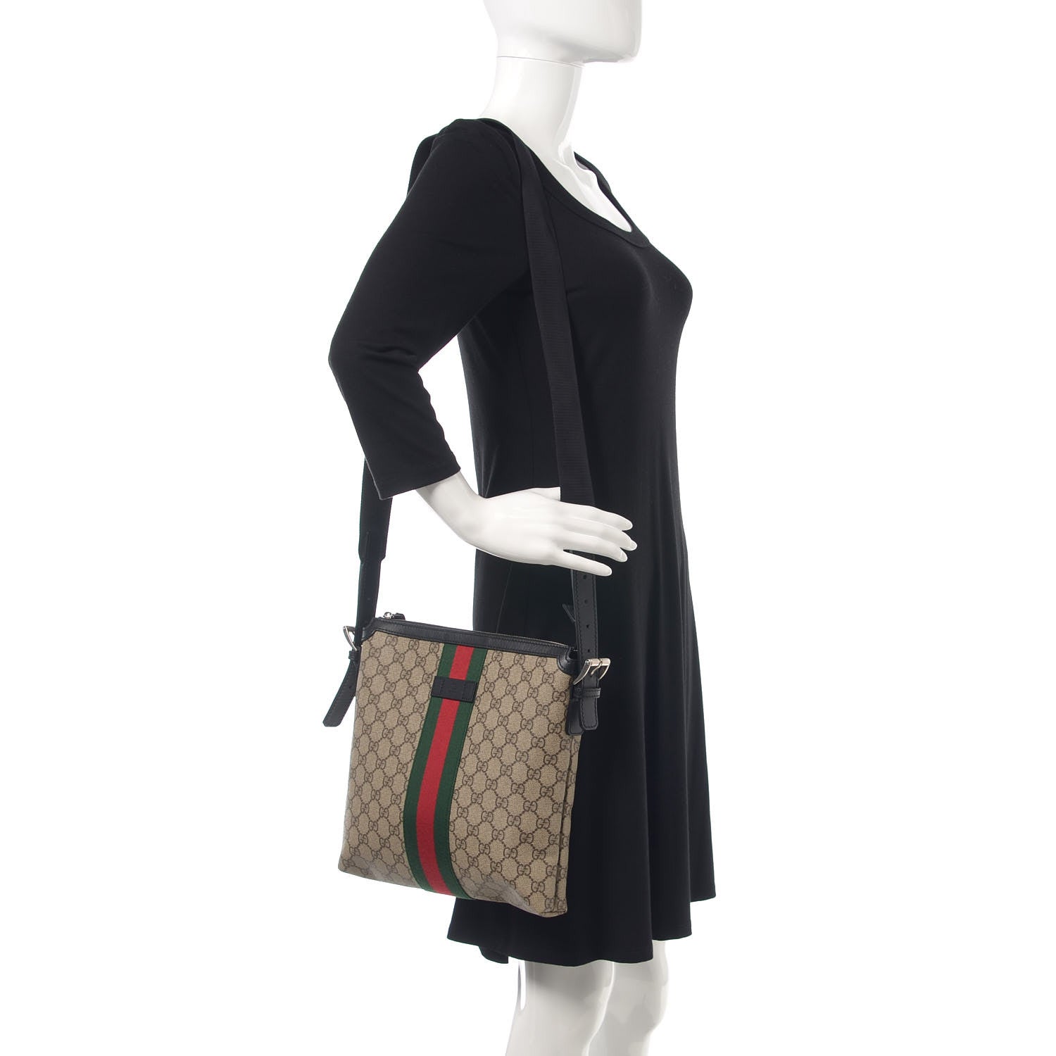 Gucci GG Supreme Monogram Web Messenger Bag Black 2 of 9