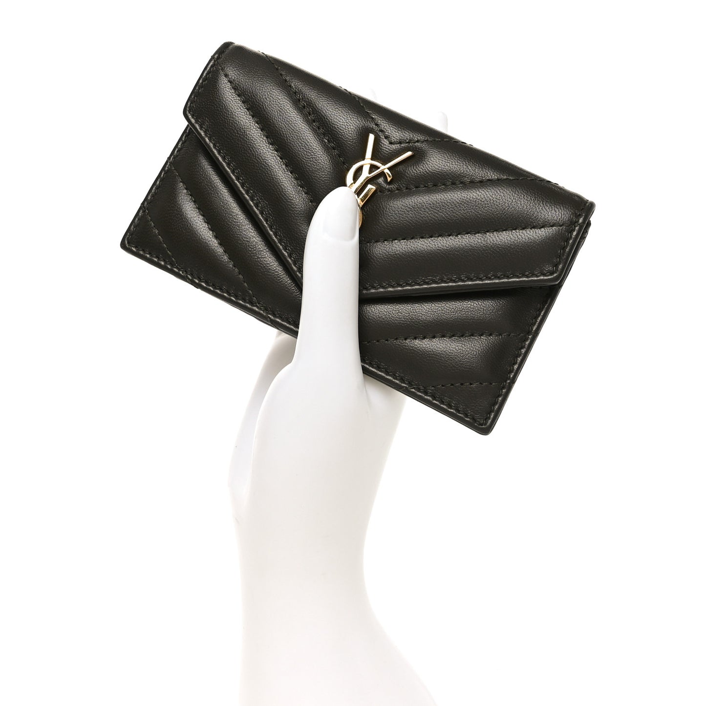 Calfskin Matelasse Chevron Monogram Fragments Zippered Card Case Light Musk