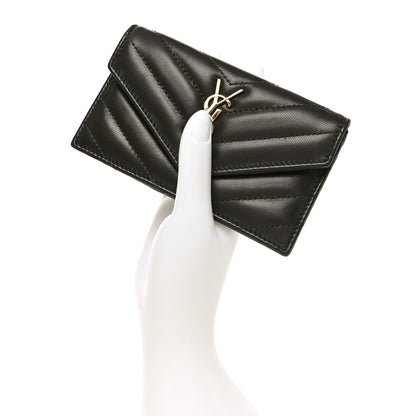 Saint Laurent Calfskin Matelasse Chevron Monogram Fragments Zippered Card Case Light Musk 2 of 8