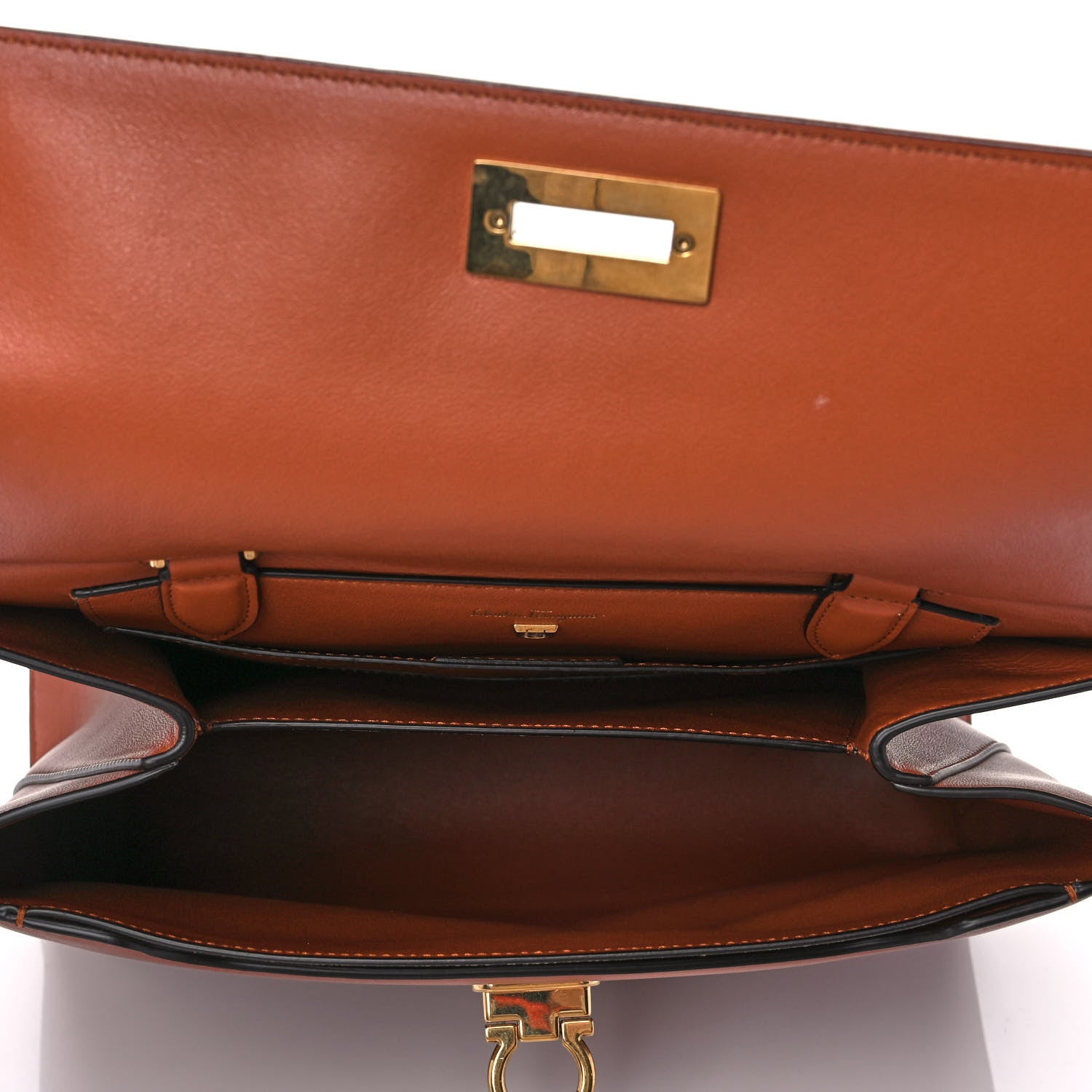 Salvatore Ferragamo Calfskin Trifolio Top Handle Bag Siena Tan 5 of 12