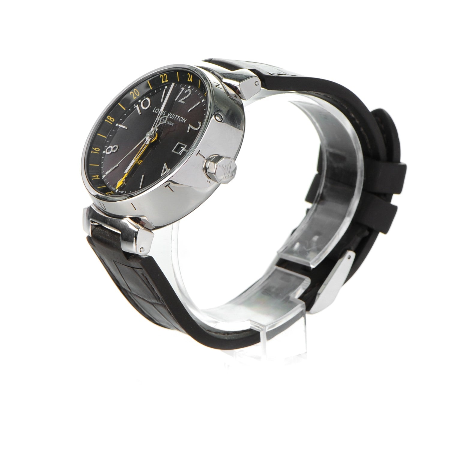 Louis Vuitton Stainless Steel Alligator 41mm Tambour GMT Automatic Watch Brown 3 of 12