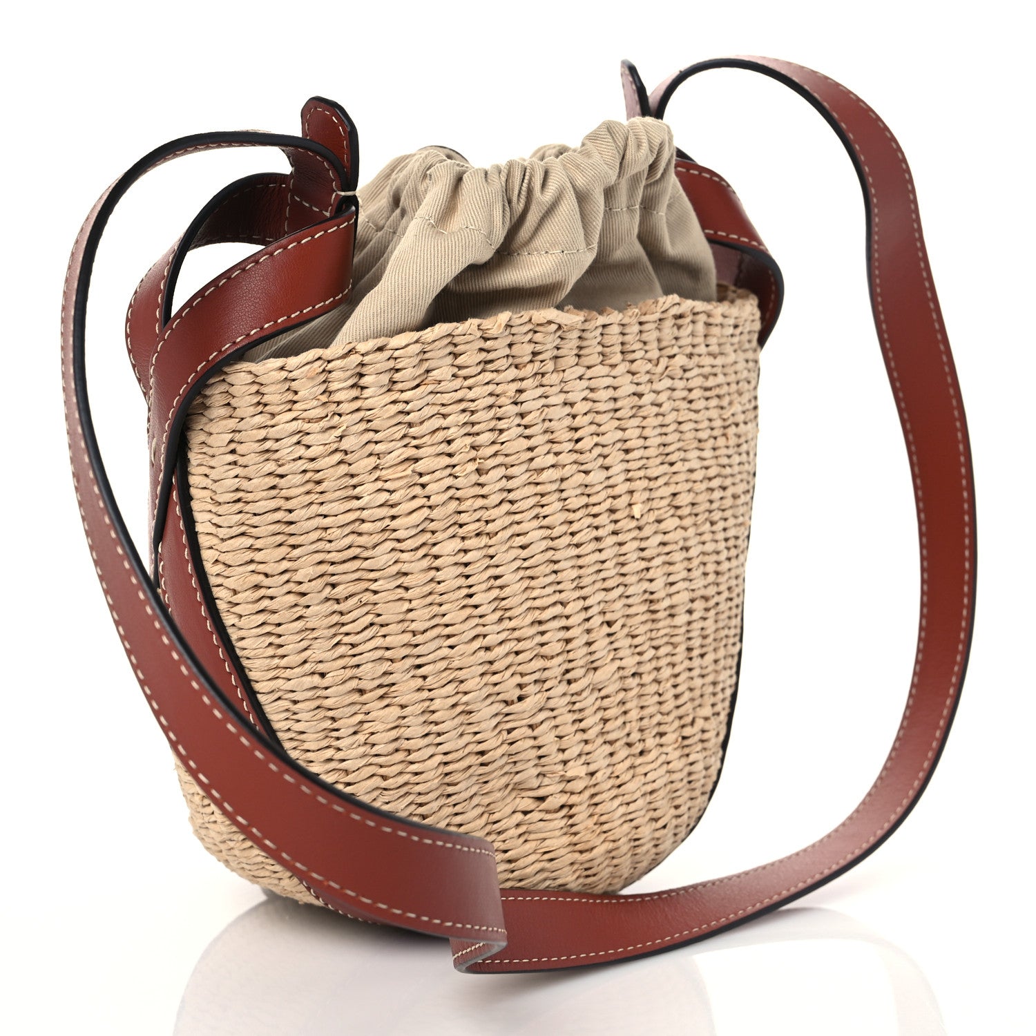 Chloe Raffia Calfskin Small Basket Sepia Brown 3 of 10