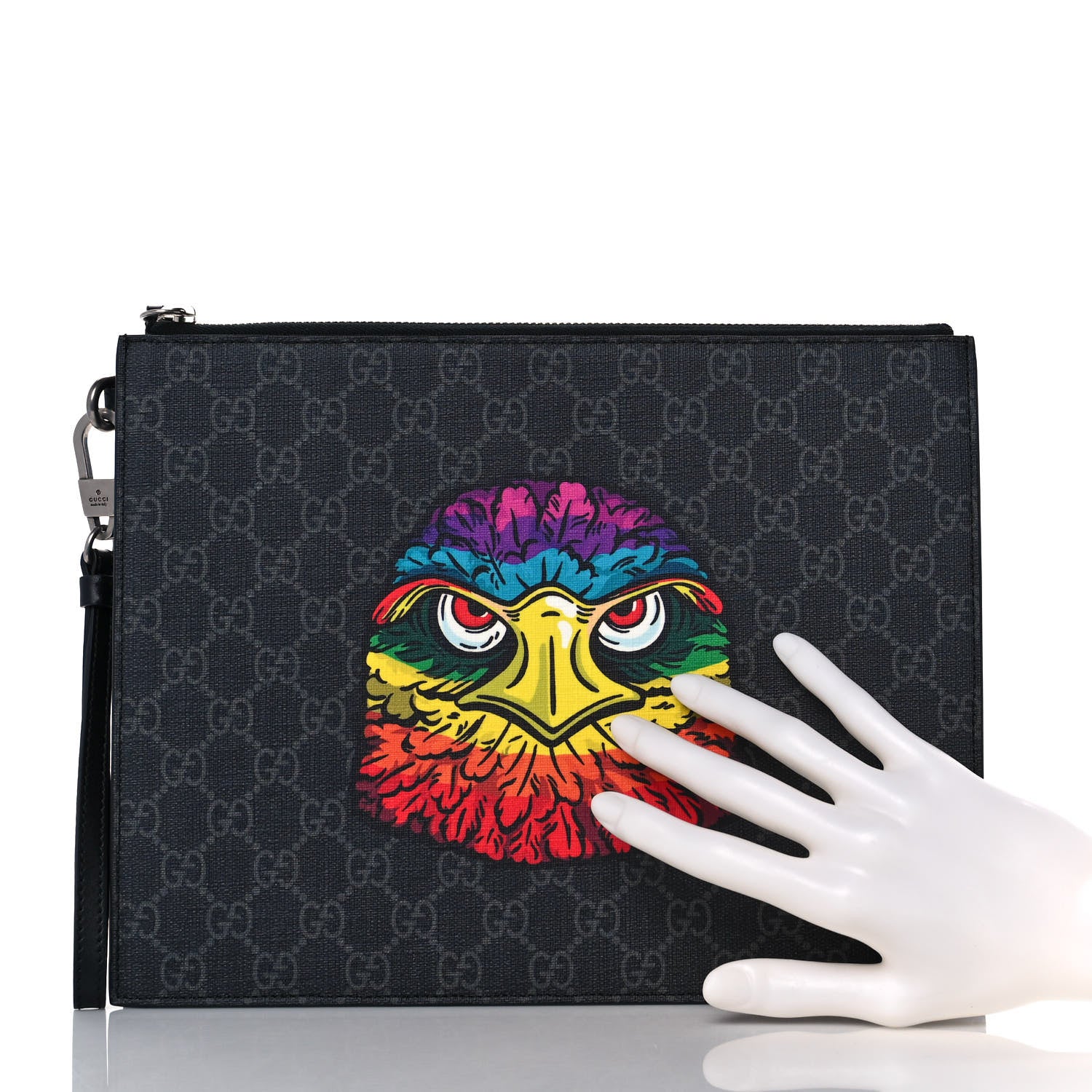 Gucci GG Supreme Monogram Rainbow Eagle Documents Holder Black Grey Multicolor 2 of 9