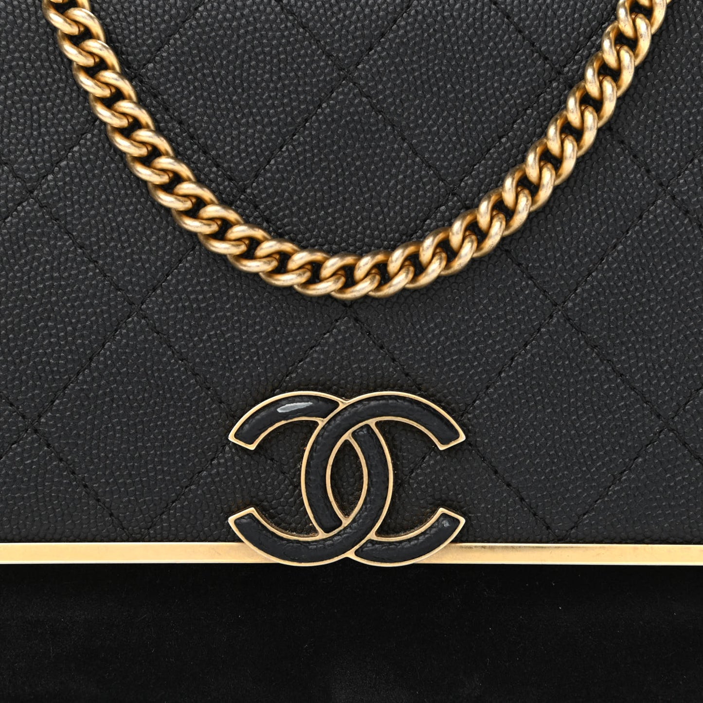 Caviar Suede Stitched Lady Coco Wallet On Chain WOC Black