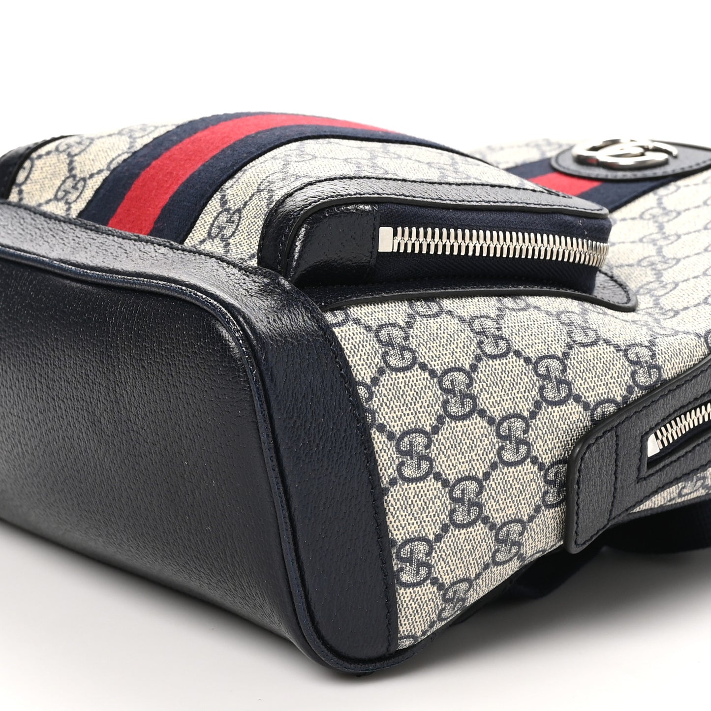 GG Supreme Monogram Textured Dollar Calfskin Web Small Ophidia Day Backpack Beige Blue Black