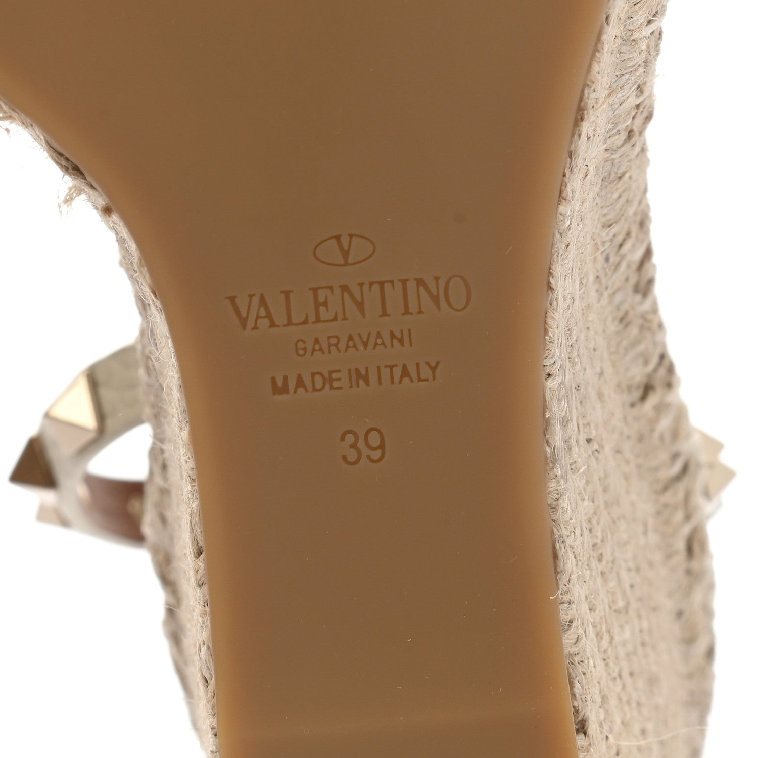 Valentino Garavani Grained Calfskin Rockstud Ankle Strap Espadrille 15/105mm Wedge Sandals 39 Light Ivory Natural 6 of 8